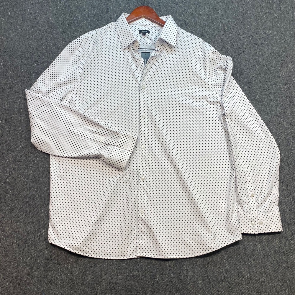 Express Slim Modern Tech 1MX Sz XL Mens White Polka Dot Business Casual Shirt